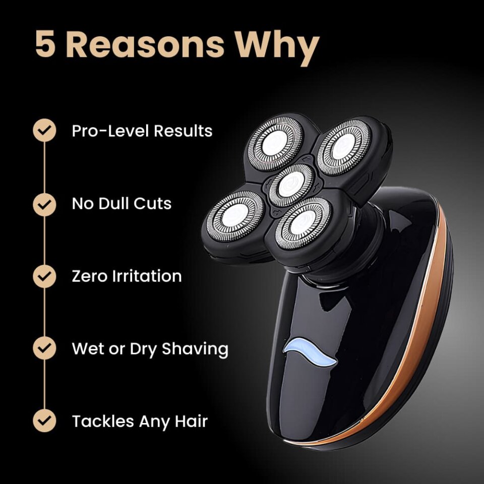 Mr. Bold 5-in-1 head and face shaver designed for barber-grade results at home